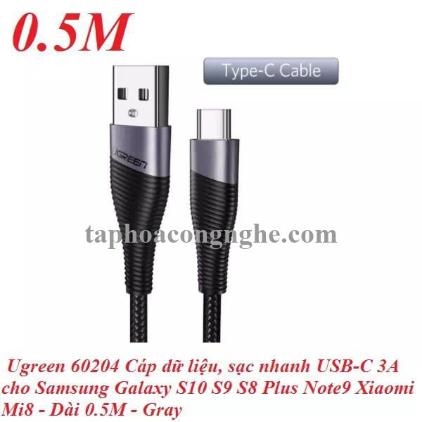 Ugreen 60204 0.5 Màu Xám Cáp USB-A sang Type C sạc nhanh ED022 30060204